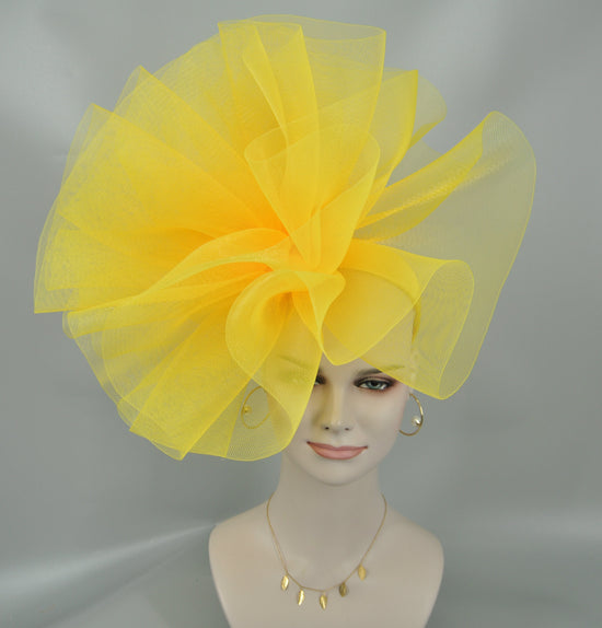 Lemon Yellow Crinoline Fascinator: DerbyWedding Tea Party Hat