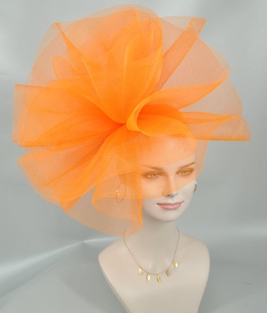 Orange Crinoline Fascinator Hat: Kentucky Derby, Wedding Tea Party
