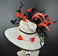 Wide Brim Kentucky Derby Hat: Red & Black Feathered Sinamay Church Hat