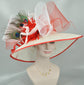 Wide Brim Sinamay Derby Hat: Red Feather Ascot Hat