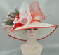 Wide Brim Sinamay Derby Hat: Red Feather Ascot Hat