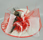 Wide Brim Kentucky Derby Hat, Ascot Hat for Wedding & Tea Party, Garden Party Hat, Mother of the Bride, Church-White w Red