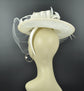 Ivory Sinamay Fascinator Hat: Feather & Net Kentucky Derby Hat