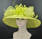 Lime Green Kentucky Derby Hat: Feather Flower Sinamay Church Hat