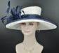 Navy White Wide Brim Kentucky Derby Hat, Ascot Hat for Wedding & Tea Party, Garden Party Hat, Mother of the Bride, Church