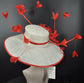White Sinamay Derby Hat: Red Feather Church Hat