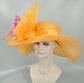 Orange Sinamay Kentucky Derby Hat: Feather Flower, Wide Brim