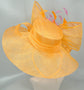 Orange Sinamay Kentucky Derby Hat: Feather Flower, Wide Brim