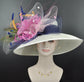 Kentucky Derby Sinamay Hat: Ivory Wide Brim with Feather Flower