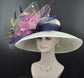 Ivory with Feather Flower Wide Brim Kentucky Derby Hat,Ascot Hat for Wedding & Tea Party, Garden Party Hat, Mother of the Bride, Church