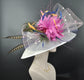 Kentucky Derby Sinamay Hat: Ivory Wide Brim with Feather Flower