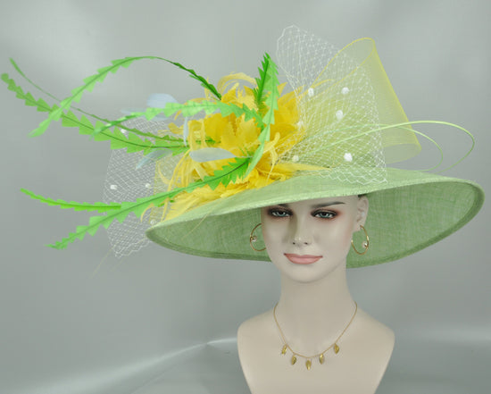 Sinamay Kentucky Derby Hat: Wide Brim Spring Green Wedding Hat