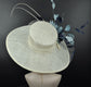 Wide Brim Sinamay Derby Hat: Feather Flower, Ostrich Quills