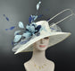Wide Brim Sinamay Derby Hat: Feather Flower, Ostrich Quills