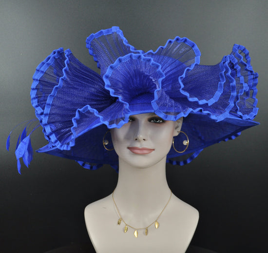 Royal Blue Sinamay Derby Hat: Wide Brim Wedding Ascot Hat