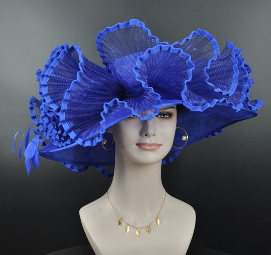 Royal Blue Sinamay Kentucky Derby Hat: Wide Brim Wedding Ascot Hat