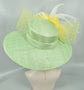 Sinamay Kentucky Derby Hat: Green Wide Brim Feather Flower