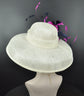Sinamay Dome Hat: Ivory Wide Brim Kentucky Derby Hat with Feather Flower