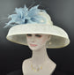 Sinamay Dome Hat: Audrey Hepburn Style, Kentucky Derby, Ivory & Powder Blue