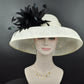 Sinamay Dome Hat: Ivory Wide Brim Kentucky Derby Feather Hat