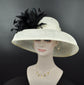 Sinamay Dome Hat: Ivory Wide Brim Kentucky Derby Feather Hat