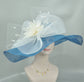 Blue Sinamay Kentucky Derby Hat: Wide Brim Feathered Wedding Tea Party Hat