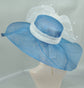Blue Sinamay Kentucky Derby Hat: Wide Brim Feathered Wedding Tea Party Hat