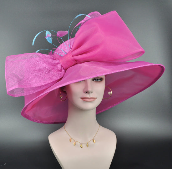 Fuchsia Sinamay Derby Hat: Wide Brim Royal Ascot Occasion Hat