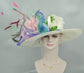 Wide Brim Sinamay Kentucky Derby Hat: Feather Flowers Tea Party