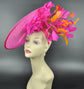 Hot Pink Sinamay Fascinator Hat: Silk Flower Kentucky Derby Hat
