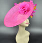 Hot Pink Sinamay Fascinator Hat: Silk Flower Kentucky Derby Hat