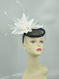 Sinamay Fascinator Hat: Black & White Feather Flower, Derby Tea Party Headband