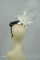 Sinamay Fascinator Hat: Black & White Feather Flower, Derby Tea Party Headband