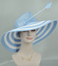 Powder Blue w White Kentucky Derby Hat, Tea Party Hat Wide Brim Sinamay W Straw Hat