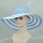 Powder Blue w White Kentucky Derby Hat, Tea Party Hat Wide Brim Sinamay W Straw Hat