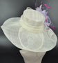 Sinamay Kentucky Derby Hat: Ivory Lavender Feather Church Hat