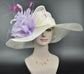 Sinamay Kentucky Derby Hat: Ivory Lavender Feather Church Hat