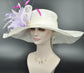 Sinamay Kentucky Derby Hat: Ivory Lavender Feather Church Hat