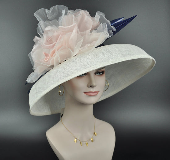Wide Brim Sinamay Derby Hat: Audrey Hepburn Style, Silk Flower