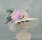 Wide Brim Sinamay Kentucky Derby Hat: Ivory, Blush Pink, Butterflies