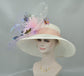 Wide Brim Sinamay Kentucky Derby Hat: Ivory, Blush Pink, Butterflies