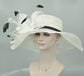 Wide Brim Sinamay Derby Hat: White Feather Flower Church Hat