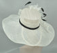 Wide Brim Sinamay Derby Hat: White Feather Flower Church Hat