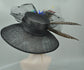 Wide Brim Sinamay Kentucky Derby Hat: Black Royal Blue Peacock Feather