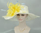 off White/ Ivory w Yellow Powder BLue  Feather Flower Kentucky Derby Hat, Church Hat, Wedding Hat, Easter Hat,  Wide Brim  Sinamay  Hat