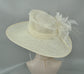 Ivory Sinamay Wide Brim Hat: Feather Flower Derby Ascot