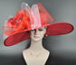 Red Kentucky Derby Hat: Wide Brim Feathered Church Hat