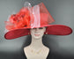 Red Kentucky Derby Hat: Wide Brim Feathered Church Hat