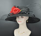 Black Sinamay Wide Brim Hat: Silk Rose Kentucky Derby Church Hat