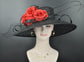 Black Sinamay Wide Brim Hat: Silk Rose Kentucky Derby Church Hat